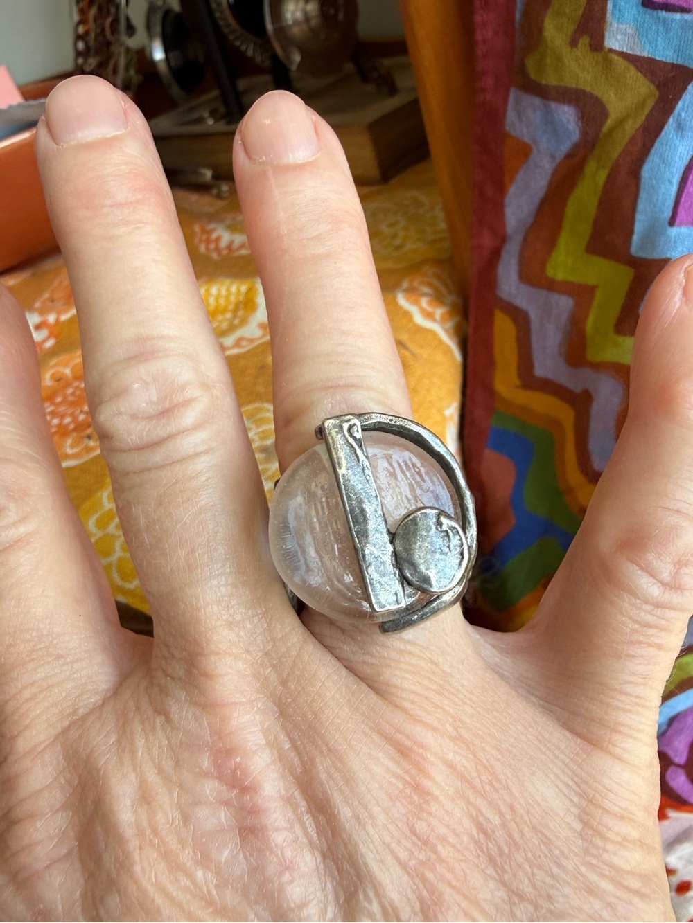 Anne-Marie Chagnon Pewter and Glass Ring, Size 6.5 Adjustable